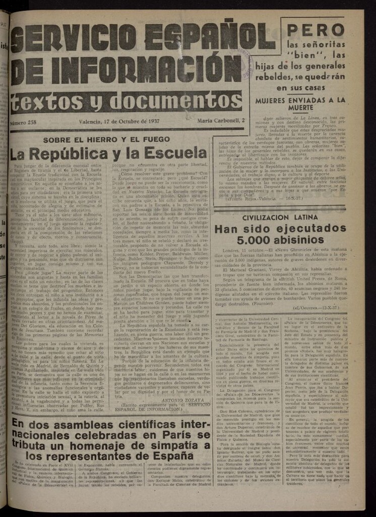 Miniatura de Servicio Español de Información : textos y documentos del 17 de octubre de 1937, nº 258