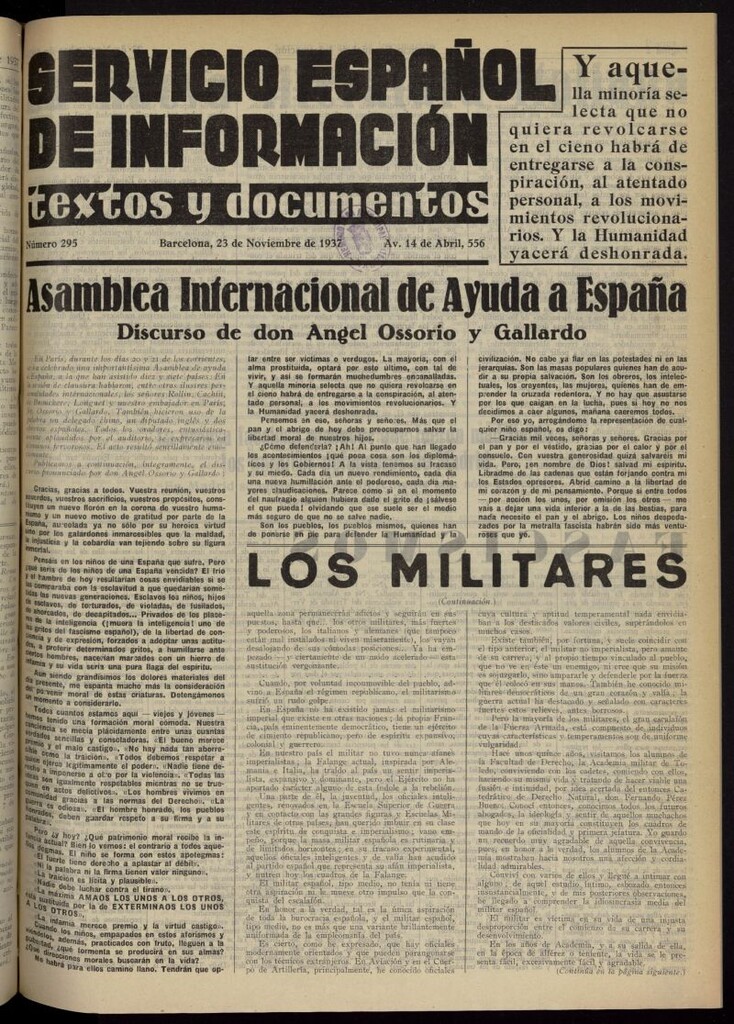 Miniatura de Servicio Español de Información : textos y documentos del 23 de noviembre de 1937, nº 295