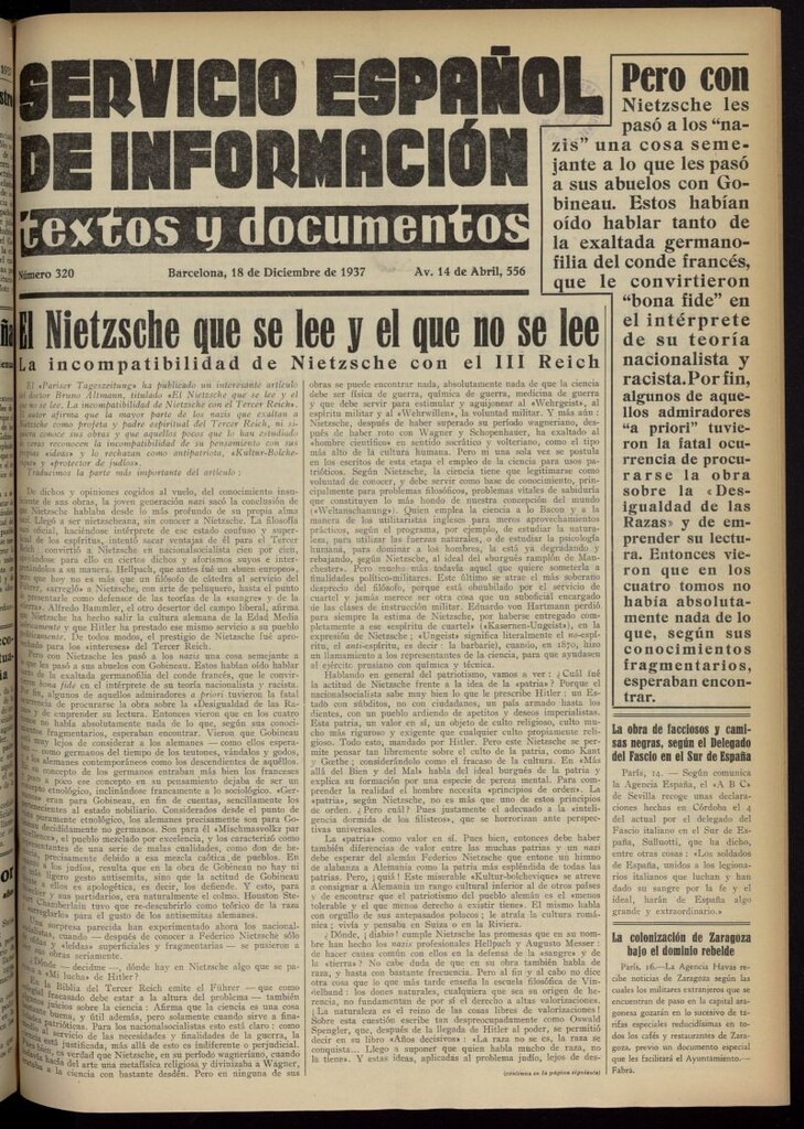 Miniatura de Servicio Español de Información : textos y documentos del 18 de diciembre de 1937, nº 320