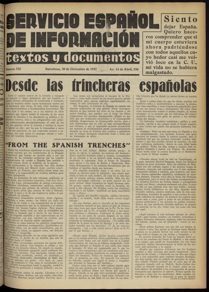 Miniatura de Servicio Español de Información : textos y documentos del 30 de diciembre de 1937, nº 332