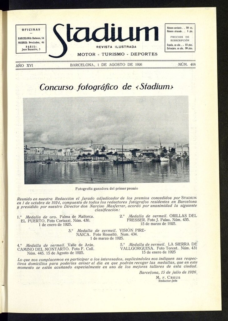 Miniatura de Stadium: revista ilustrada técnica y deportiva del 1 de agosto de 1926, nº 468