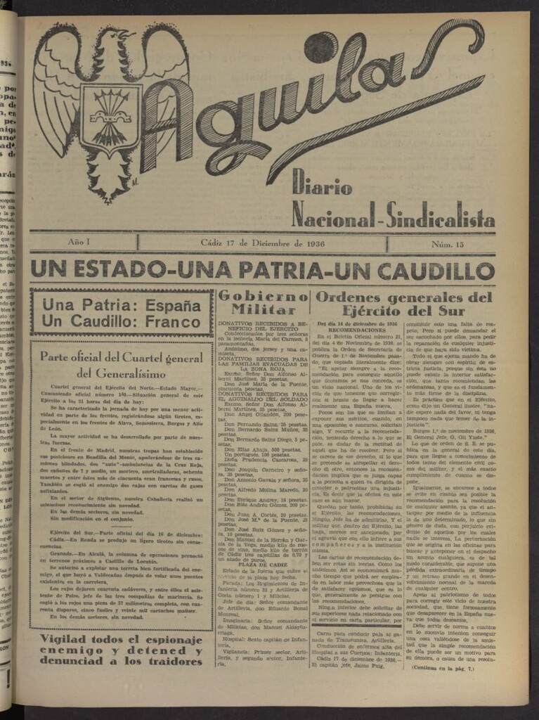 Miniatura de Águilas: Diario Nacional-Sindicalista del 17 de diciembre de 1936, nº 15