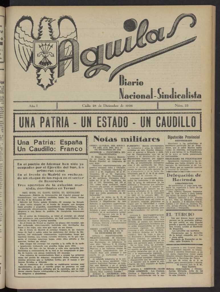 Miniatura de Águilas: Diario Nacional-Sindicalista del 28 de diciembre de 1936, nº 23