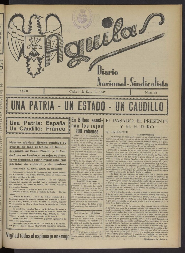 Miniatura de Águilas: Diario Nacional-Sindicalista del 7 de enero de 1937, nº 31