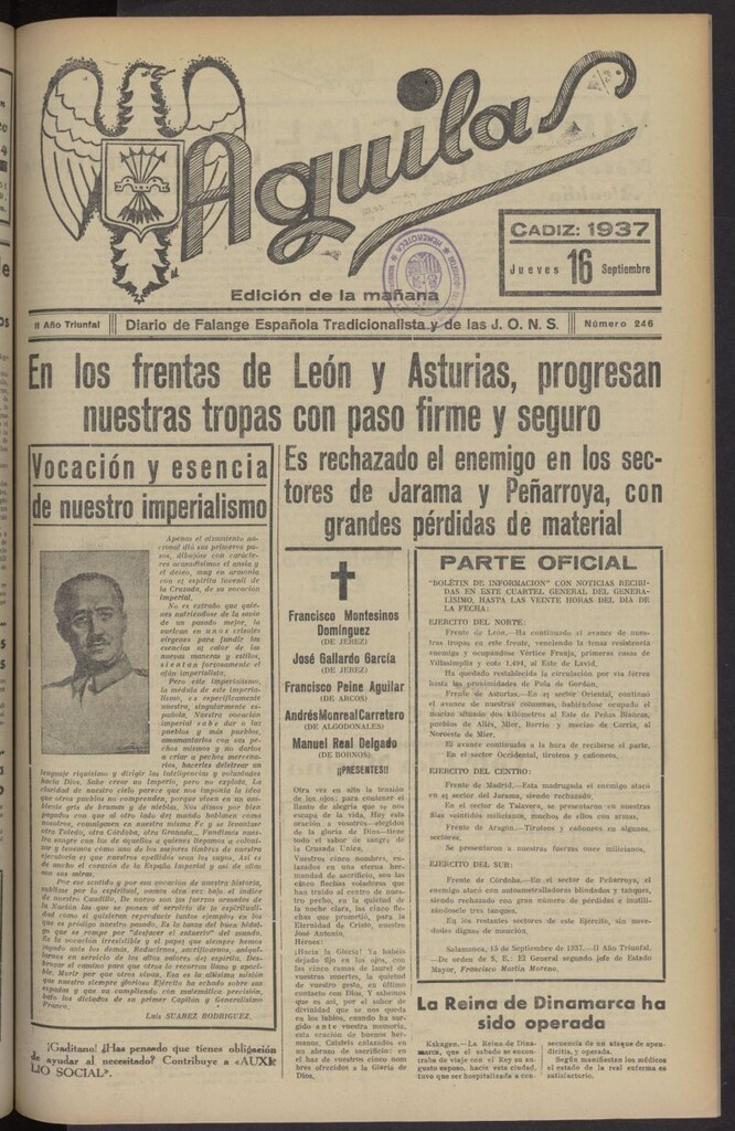 Miniatura de Águilas: Diario Nacional-Sindicalista del 16 de septiembre de 1937, nº 246