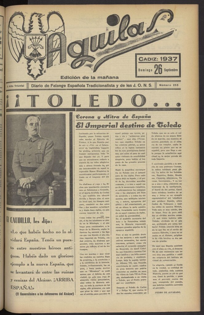 Miniatura de Águilas: Diario Nacional-Sindicalista del 26 de septiembre de 1937, nº 255