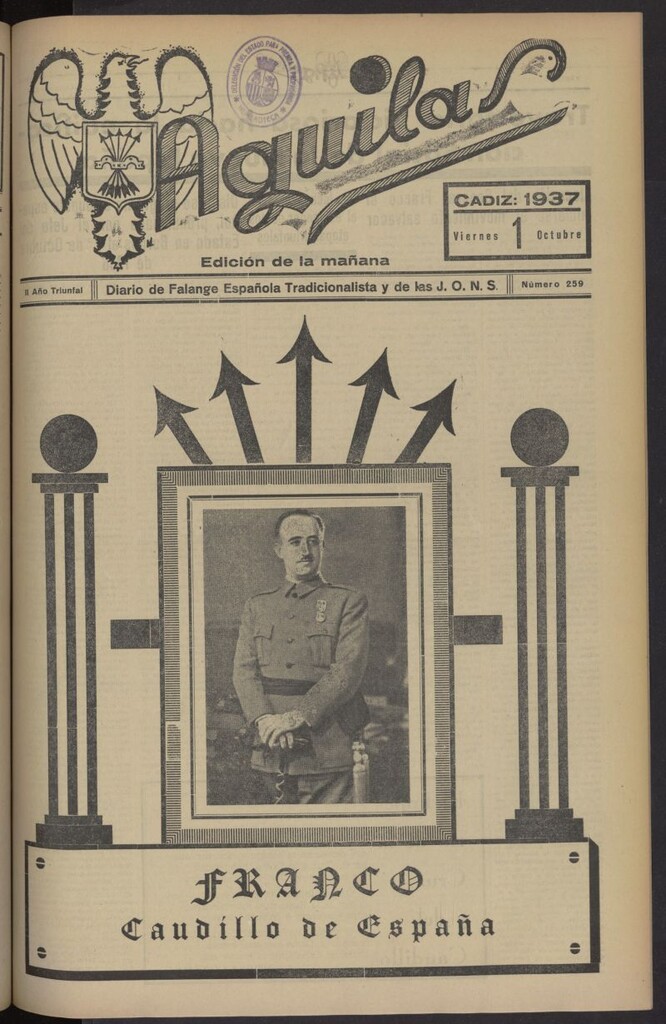 Miniatura de Águilas: Diario Nacional-Sindicalista del 1 de octubre de 1937, nº 259