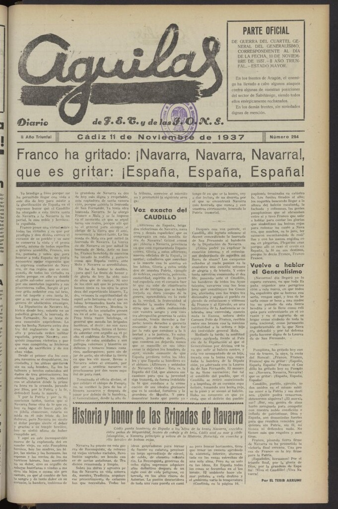 Miniatura de Águilas: Diario Nacional-Sindicalista del 11 de noviembre de 1937, nº 294