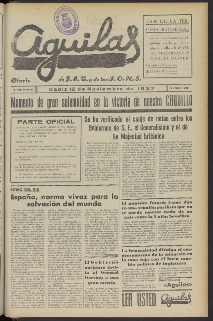 Miniatura de Águilas: Diario Nacional-Sindicalista del 12 de noviembre de 1937, nº 295