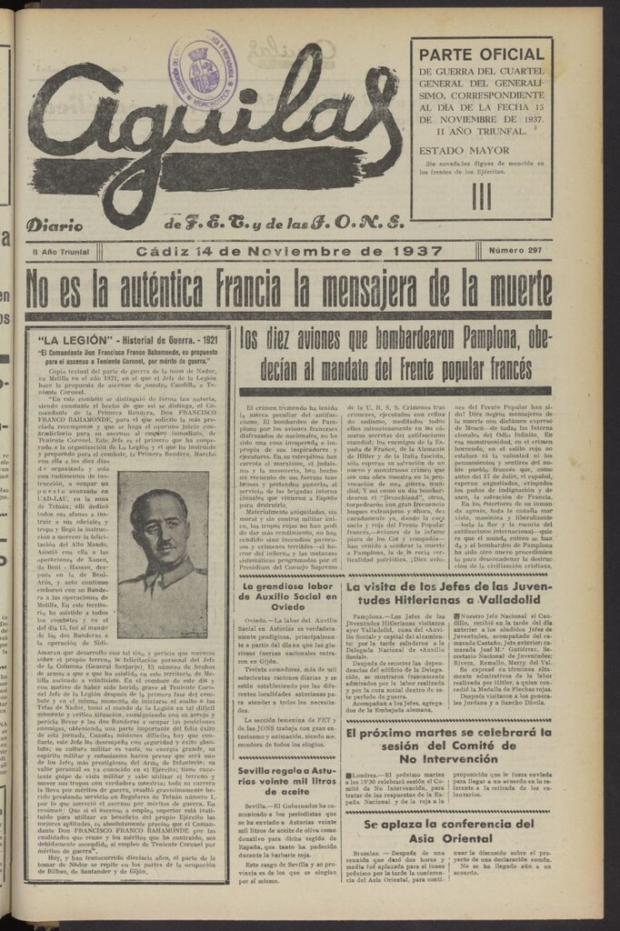 Miniatura de Águilas: Diario Nacional-Sindicalista del 14 de noviembre de 1937, nº 297