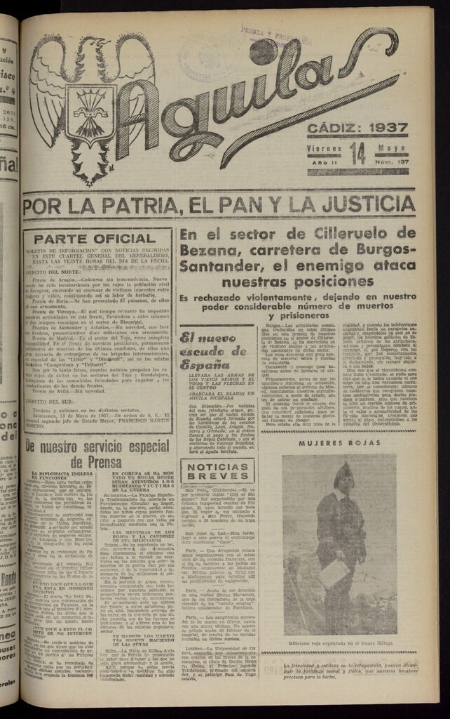 Miniatura de Águilas: Diario Nacional-Sindicalista del 14 de mayo de 1937, nº 137[sic]
