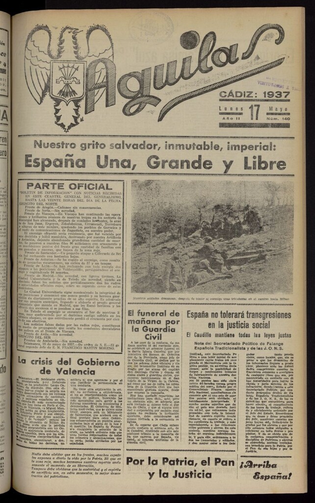 Miniatura de Águilas: Diario Nacional-Sindicalista del 17 de mayo de 1937, nº 140