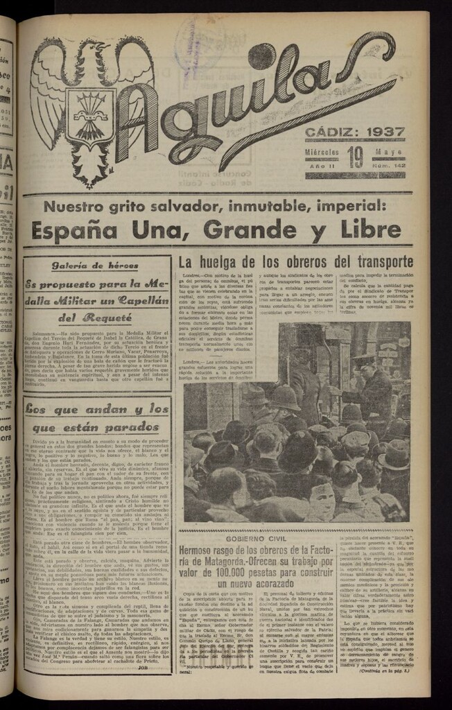 Miniatura de Águilas: Diario Nacional-Sindicalista del 19 de mayo de 1937, nº 142