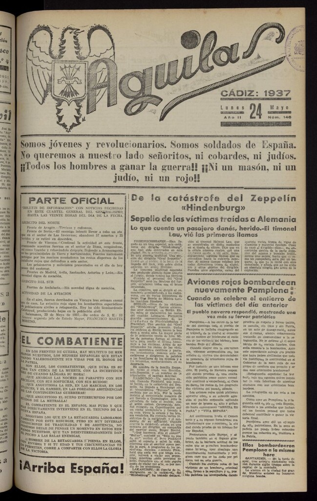 Miniatura de Águilas: Diario Nacional-Sindicalista del 24 de mayo de 1937, nº 146