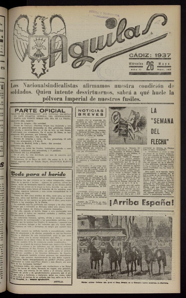 Miniatura de Águilas: Diario Nacional-Sindicalista del 26 de mayo de 1937, nº 147