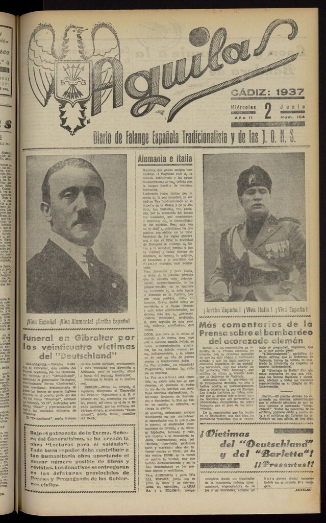 Miniatura de Águilas: Diario Nacional-Sindicalista del 2 de junio de 1937, nº 154
