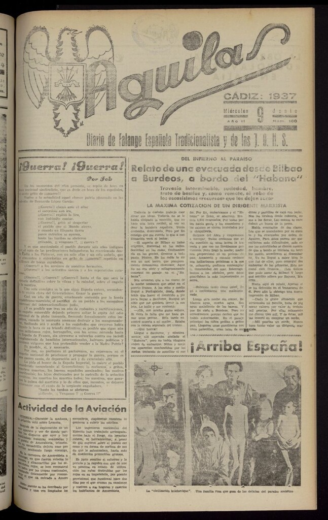 Miniatura de Águilas: Diario Nacional-Sindicalista del 9 de junio de 1937, nº 160