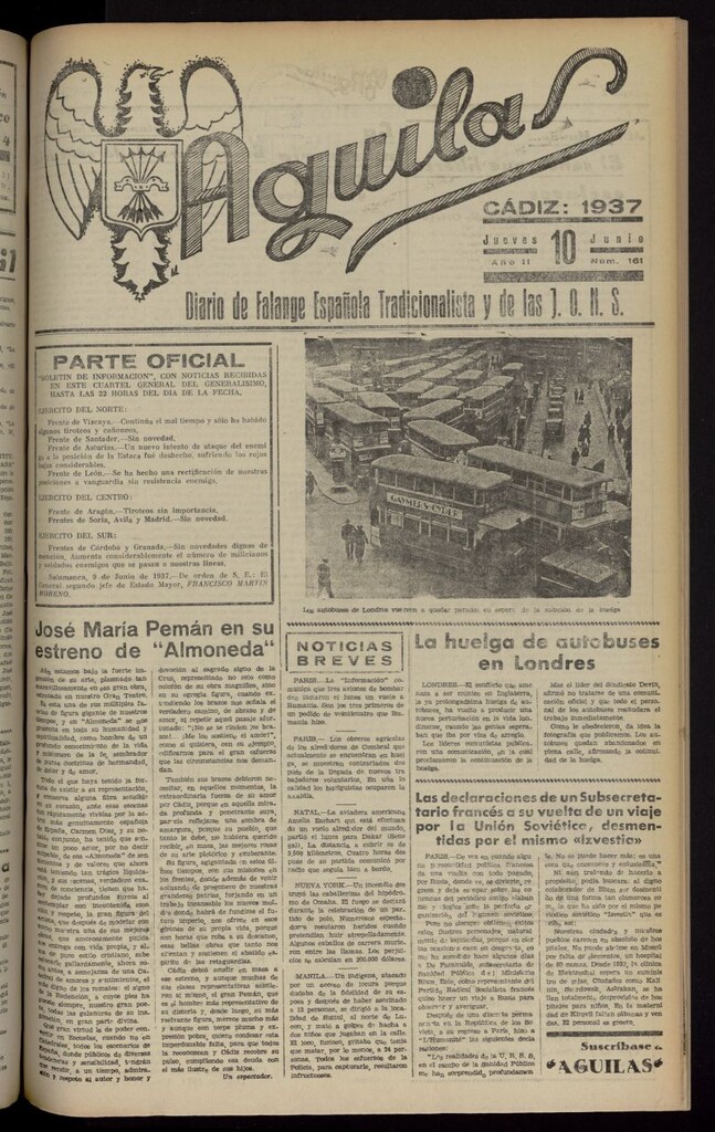 Miniatura de Águilas: Diario Nacional-Sindicalista del 10 de junio de 1937, nº 161