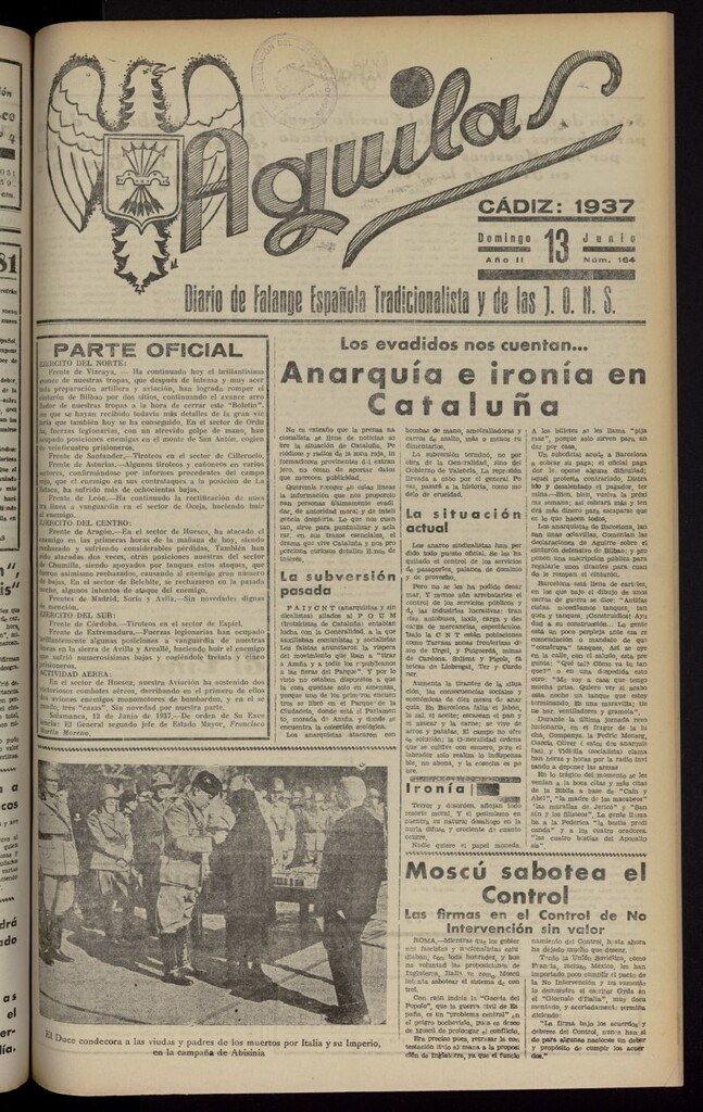 Miniatura de Águilas: Diario Nacional-Sindicalista del 13 de junio de 1937, nº 164