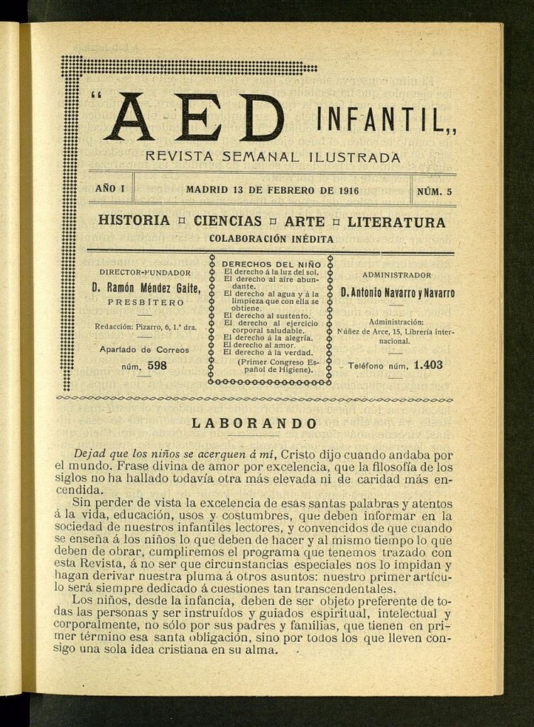 Miniatura de A.E.D. Infantil : revista semanal ilustrada del 13 de febrero de 1916, nº 5