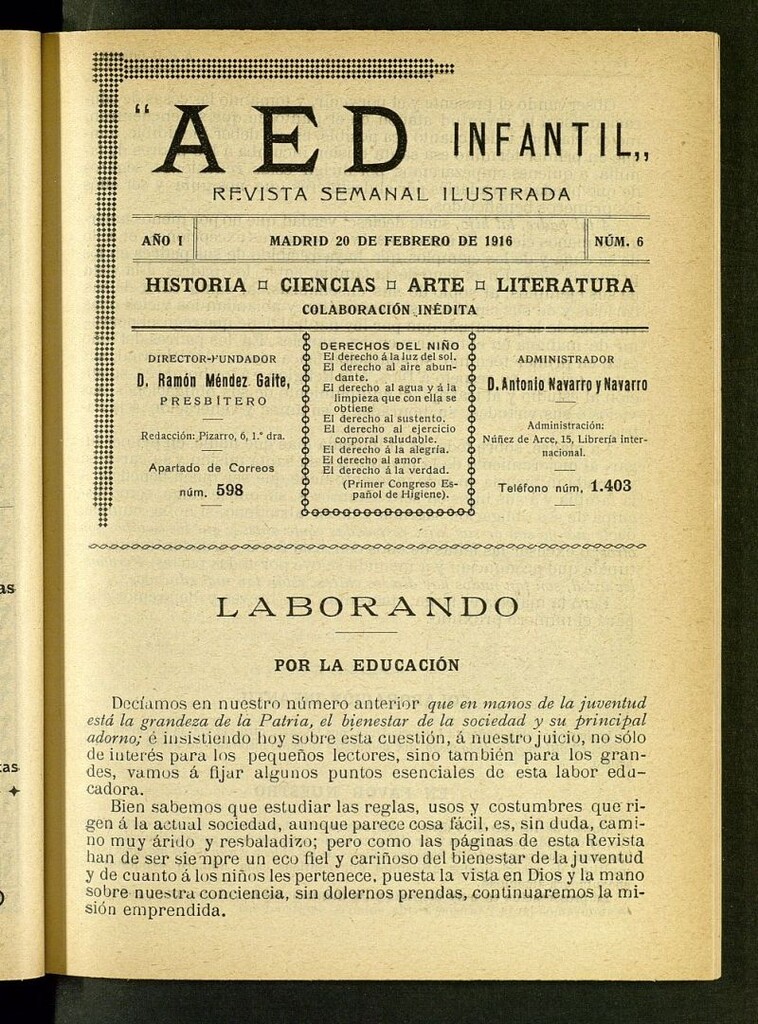 Miniatura de A.E.D. Infantil : revista semanal ilustrada del 20 de febrero de 1916, nº 6