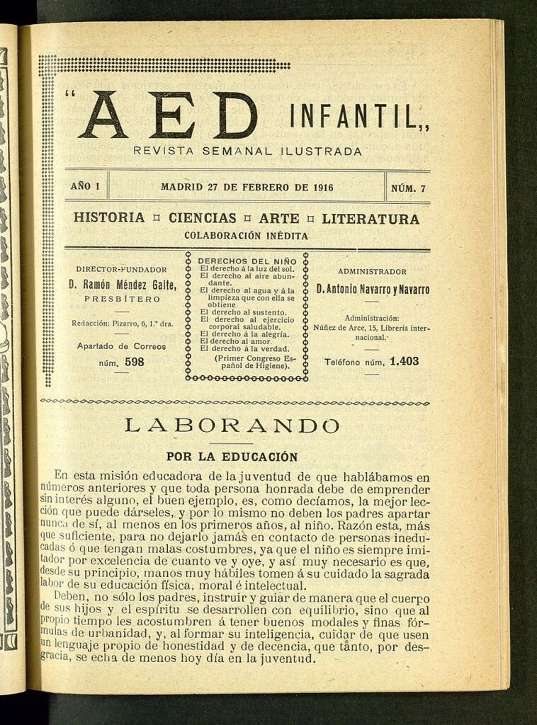 Miniatura de A.E.D. Infantil : revista semanal ilustrada del 27 de febrero de 1916, nº 7