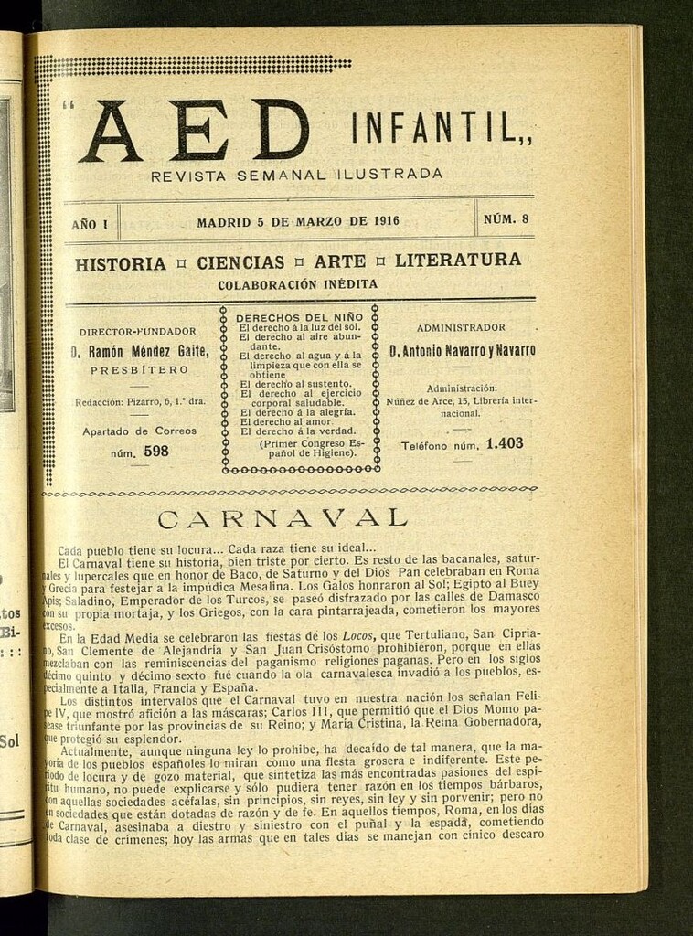 Miniatura de A.E.D. Infantil : revista semanal ilustrada del 5 de marzo de 1916, nº 8