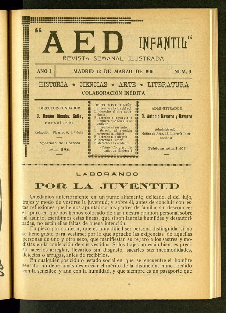 Miniatura de A.E.D. Infantil : revista semanal ilustrada del 12 de marzo de 1916, nº 9