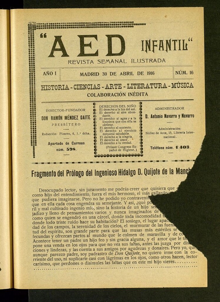 Miniatura de A.E.D. Infantil : revista semanal ilustrada del 30 de abril de 1916, nº 16