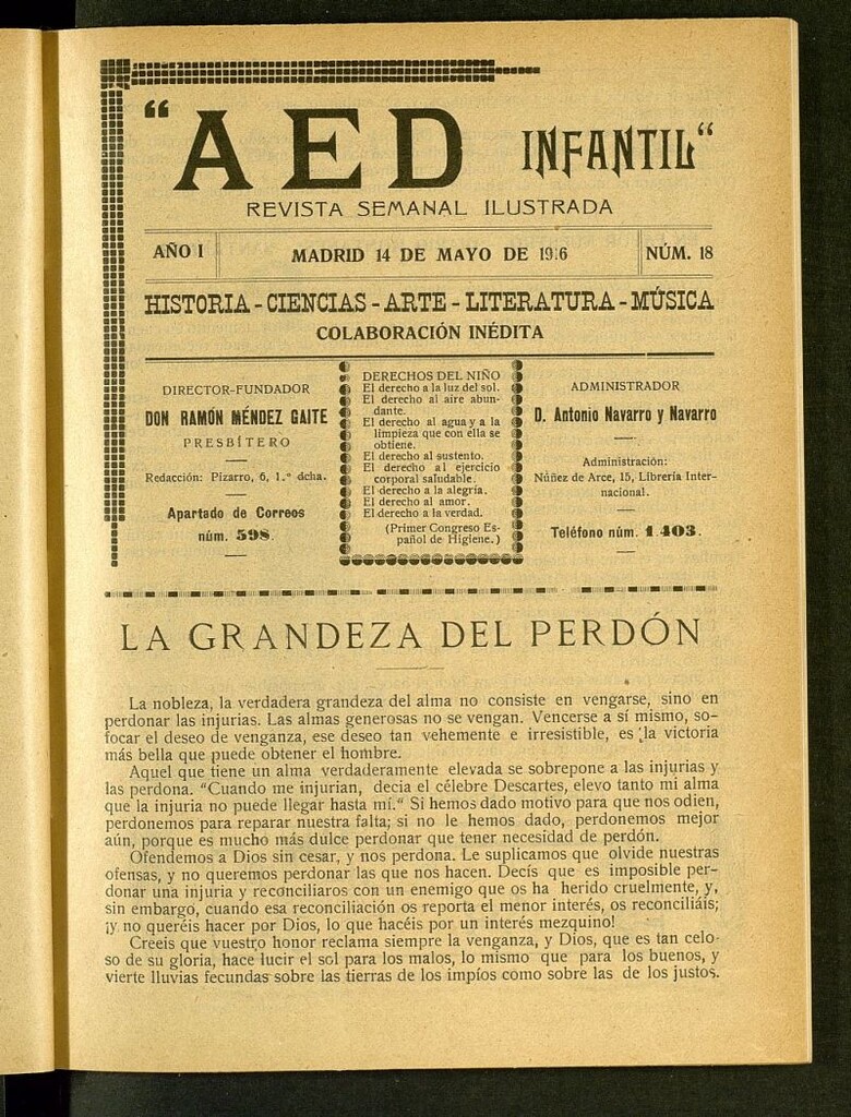 Miniatura de A.E.D. Infantil : revista semanal ilustrada del 14 de mayo de 1916, nº 18