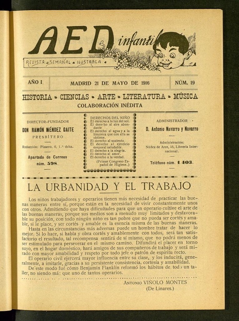Miniatura de A.E.D. Infantil : revista semanal ilustrada del 21 de mayo de 1916, nº 19