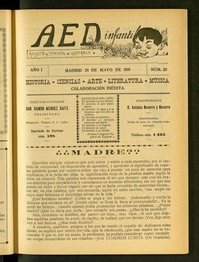 Miniatura de A.E.D. Infantil : revista semanal ilustrada del 28 de mayo de 1916, nº 20
