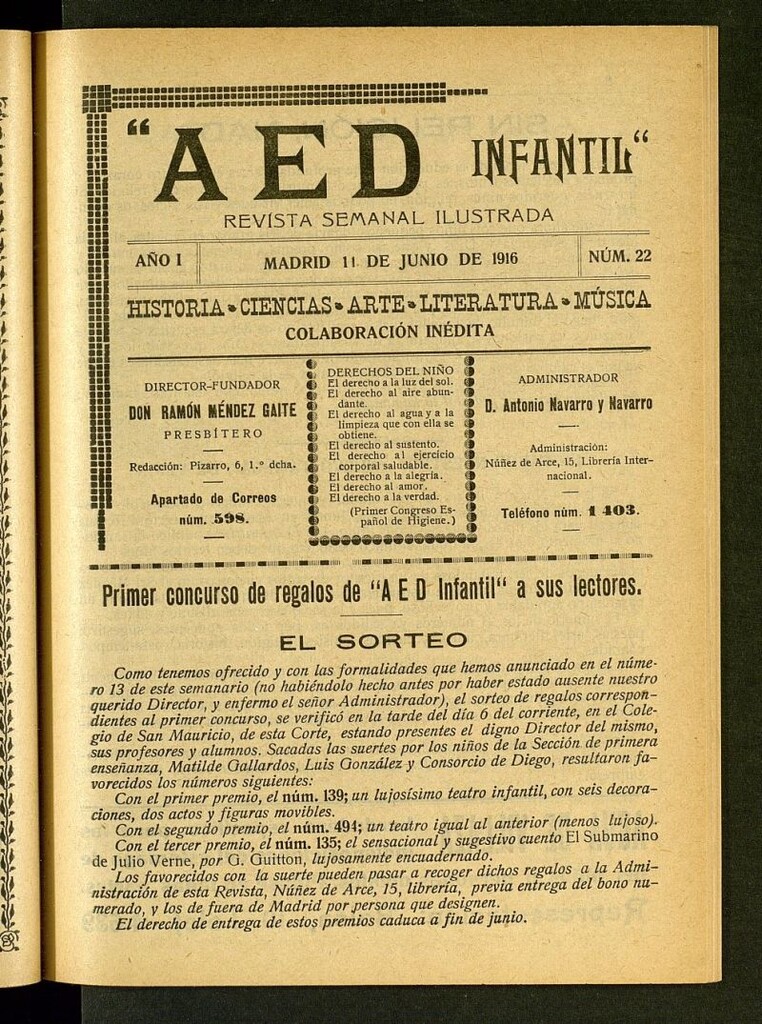 Miniatura de A.E.D. Infantil : revista semanal ilustrada del 11 de junio de 1916, nº 22