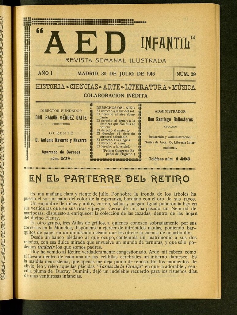 Miniatura de A.E.D. Infantil : revista semanal ilustrada del 30 de julio de 1916, nº 29