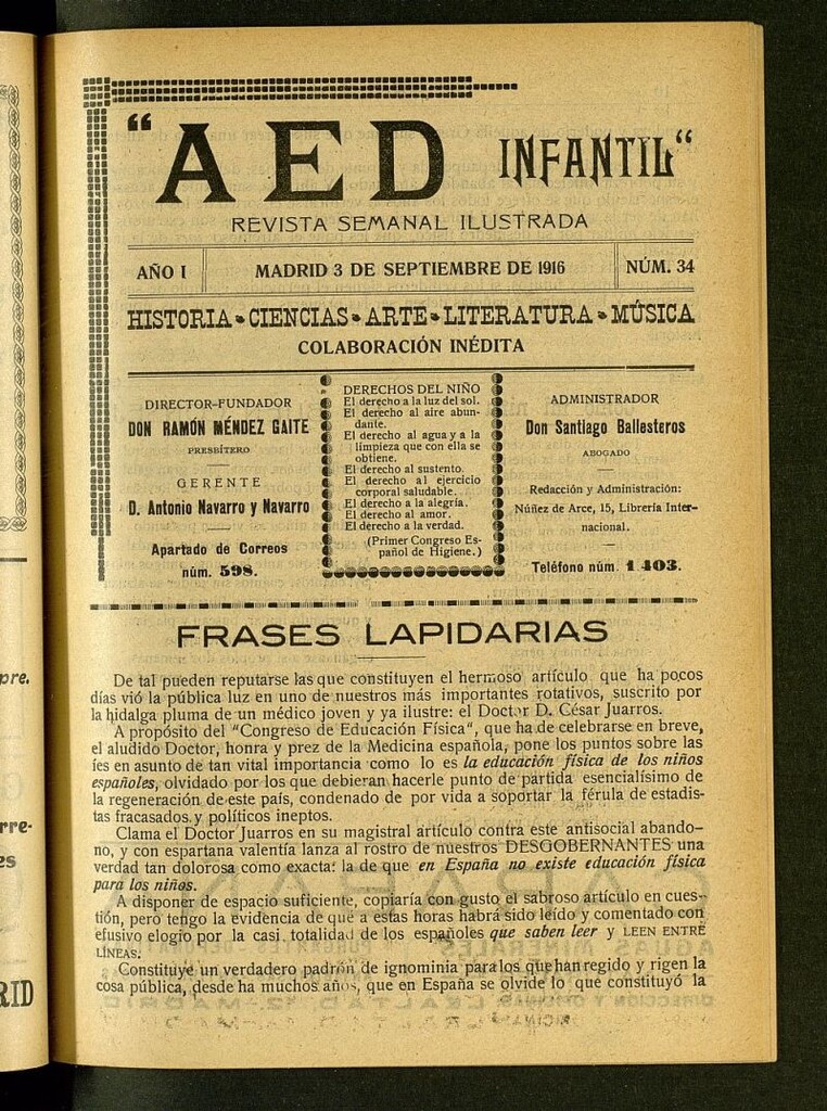 Miniatura de A.E.D. Infantil : revista semanal ilustrada del 3 de septiembre de 1916, nº 34