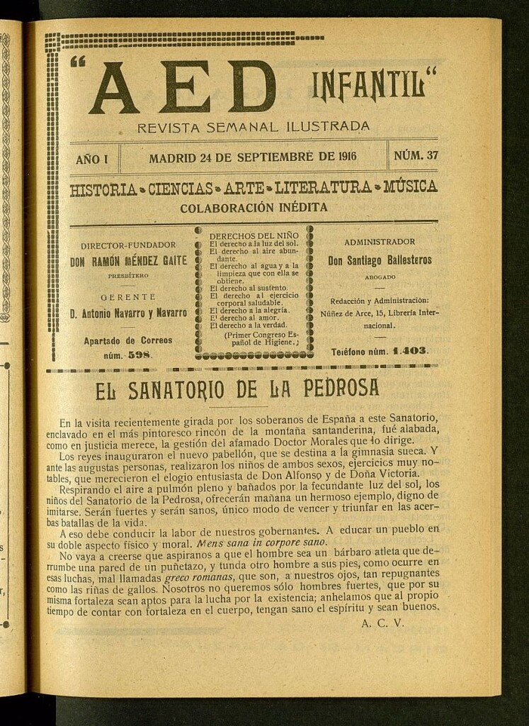 Miniatura de A.E.D. Infantil : revista semanal ilustrada del 24 de septiembre de 1916, nº 37