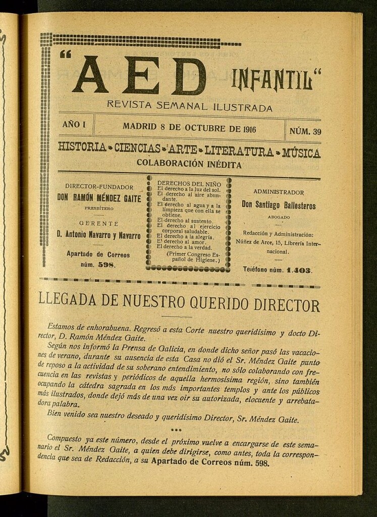 Miniatura de A.E.D. Infantil : revista semanal ilustrada del 8 de octubre de 1916, nº 39
