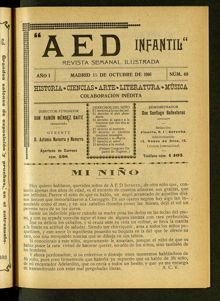 Miniatura de A.E.D. Infantil : revista semanal ilustrada del 15 de octubre de 1916, nº 40