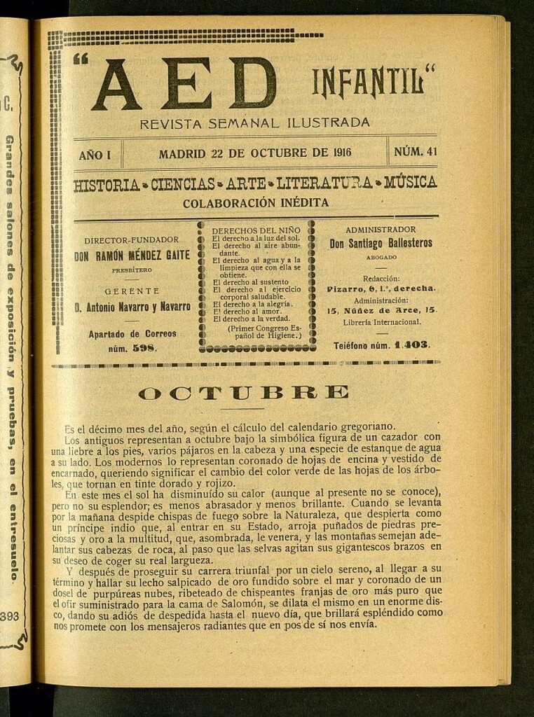 Miniatura de A.E.D. Infantil : revista semanal ilustrada del 22 de octubre de 1916, nº 41