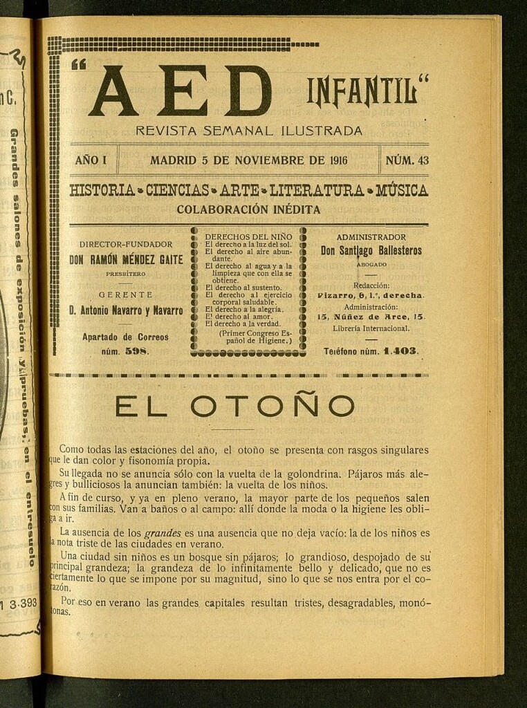 Miniatura de A.E.D. Infantil : revista semanal ilustrada del 5 de noviembre de 1916, nº 43