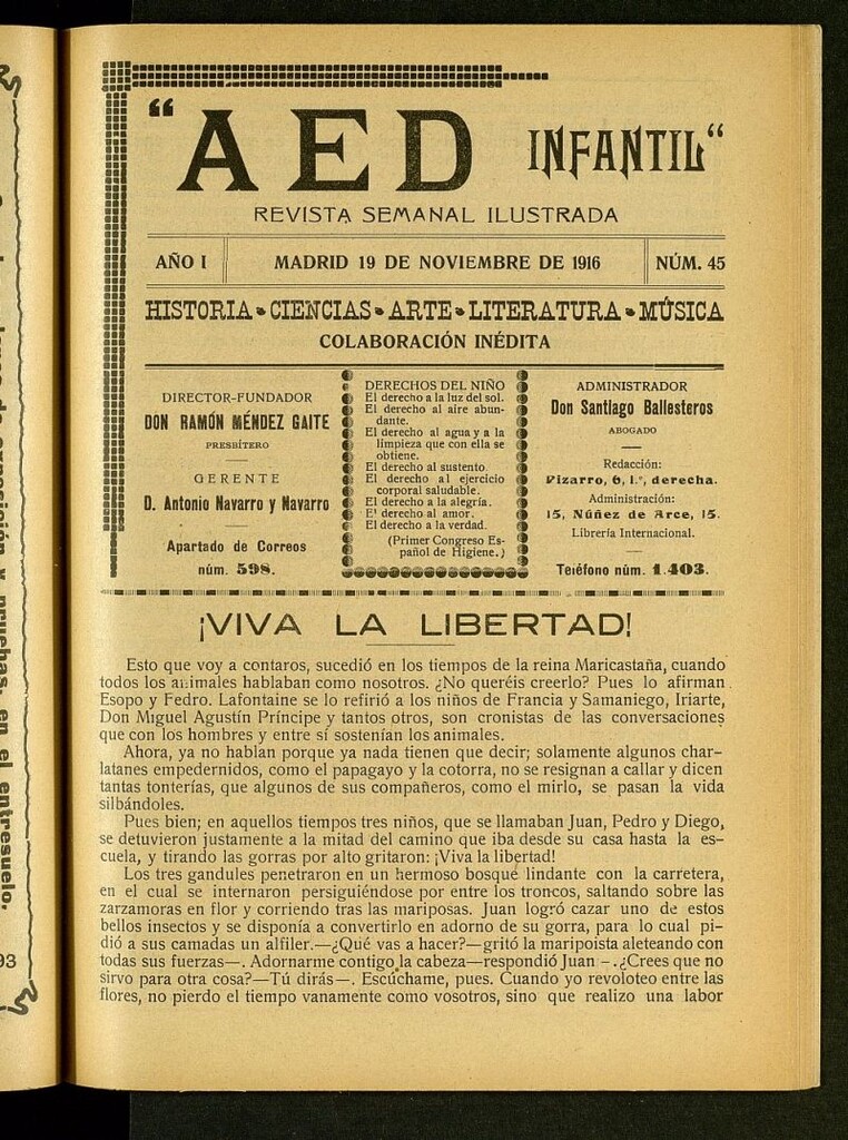 Miniatura de A.E.D. Infantil : revista semanal ilustrada del 19 de noviembre de 1916, nº 45