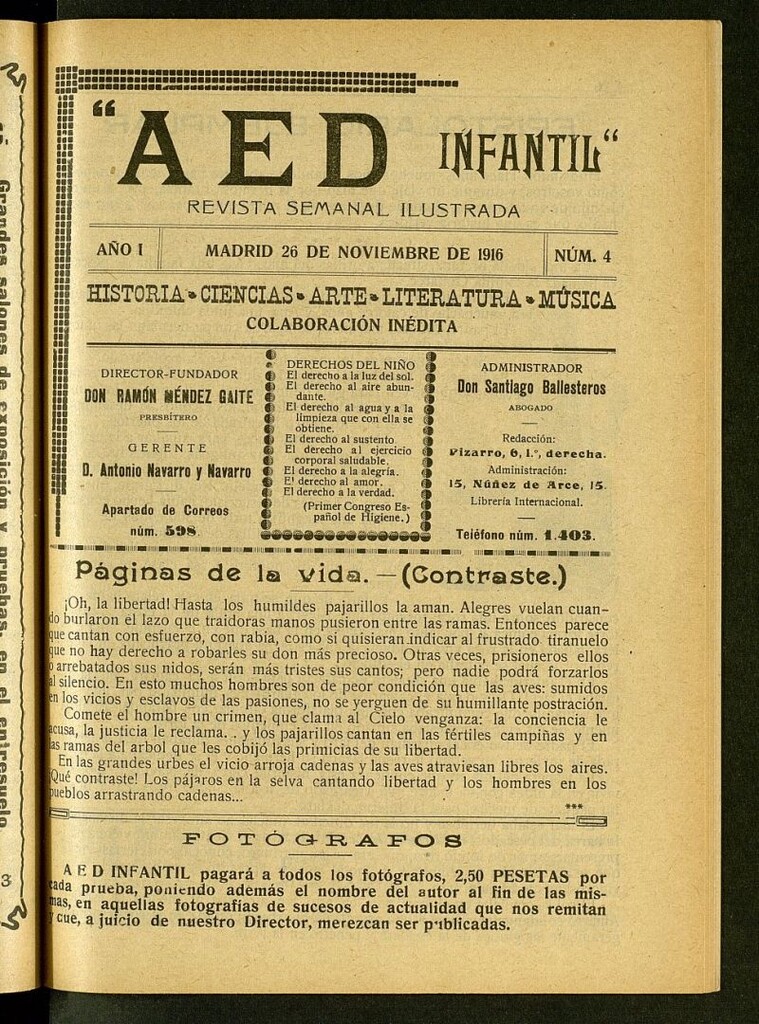 Miniatura de A.E.D. Infantil : revista semanal ilustrada del 26 de noviembre de 1916, nº 46