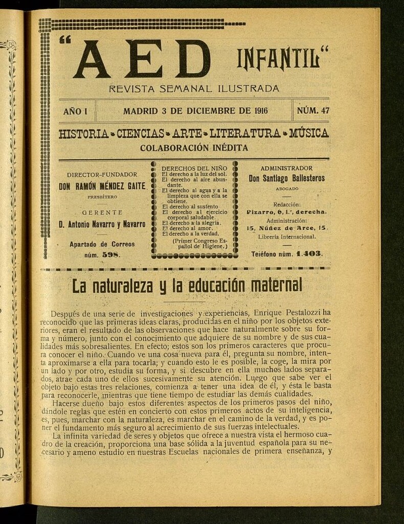 Miniatura de A.E.D. Infantil : revista semanal ilustrada del 3 de diciembre de 1916, nº 47