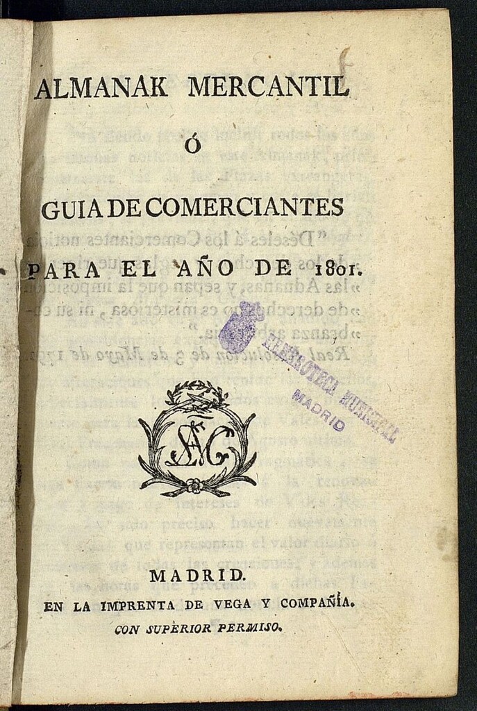Miniatura de Almanak Mercantil o Guía de Comerciantes de 1801