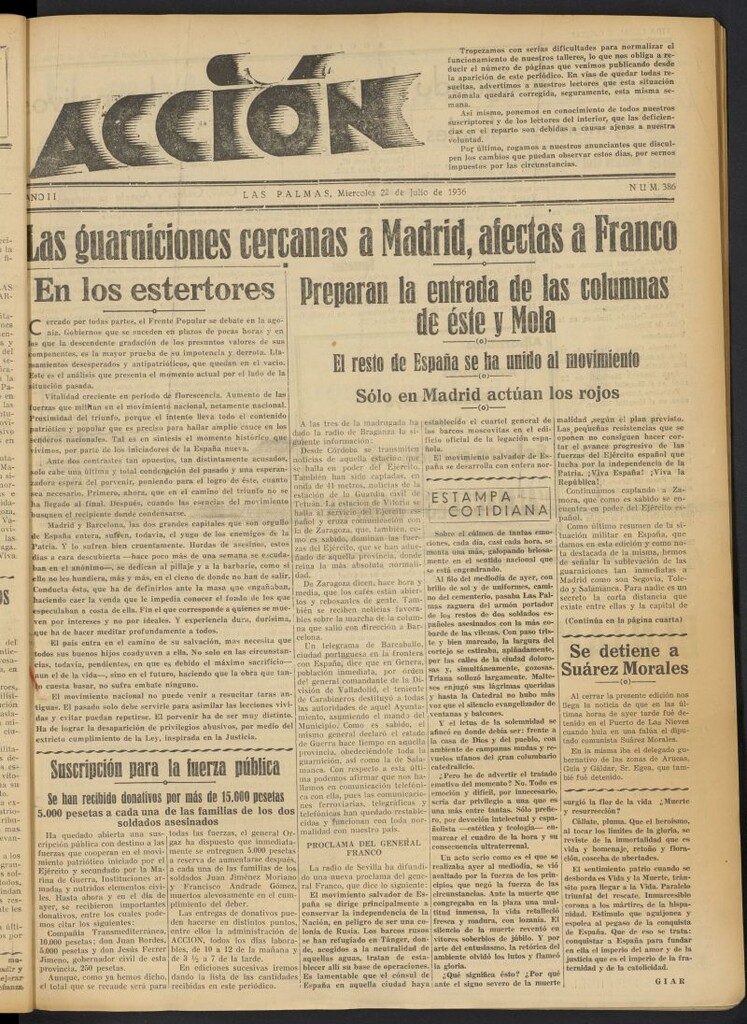 Miniatura de Acción (Las Palmas de Gran Canaria) del 22 de julio de 1936, nº 386