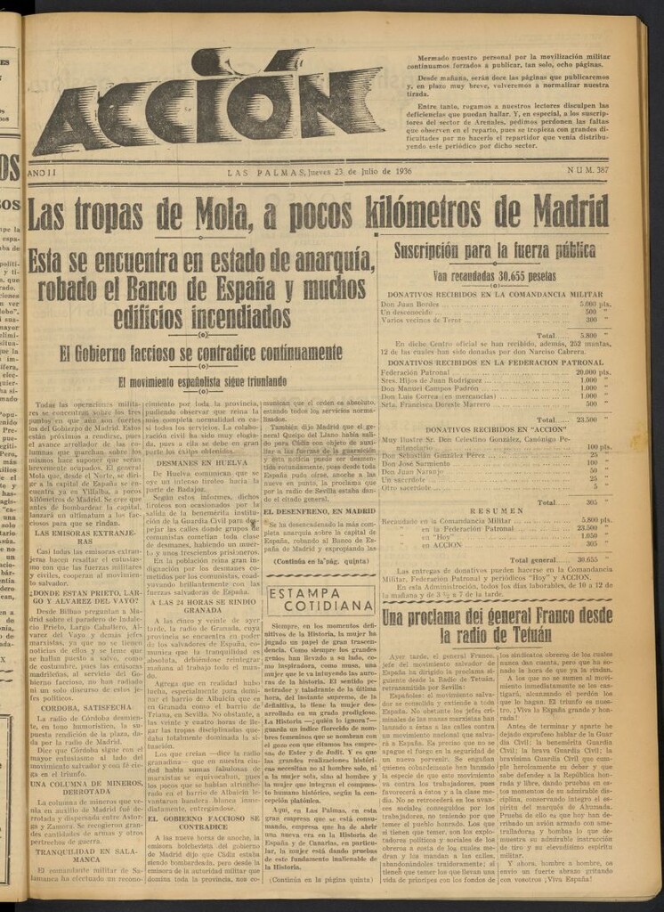Miniatura de Acción (Las Palmas de Gran Canaria) del 23 de julio de 1936, nº 387