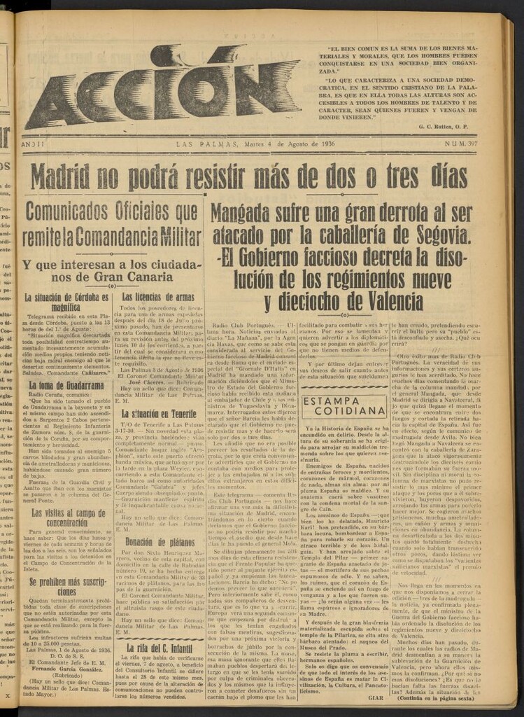 Miniatura de Acción (Las Palmas de Gran Canaria) del 4 de agosto de 1936, nº 397