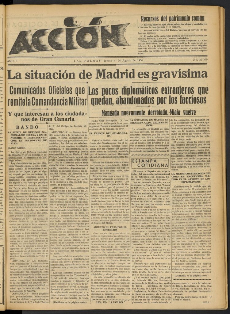 Miniatura de Acción (Las Palmas de Gran Canaria) del 6 de agosto de 1936, nº 399