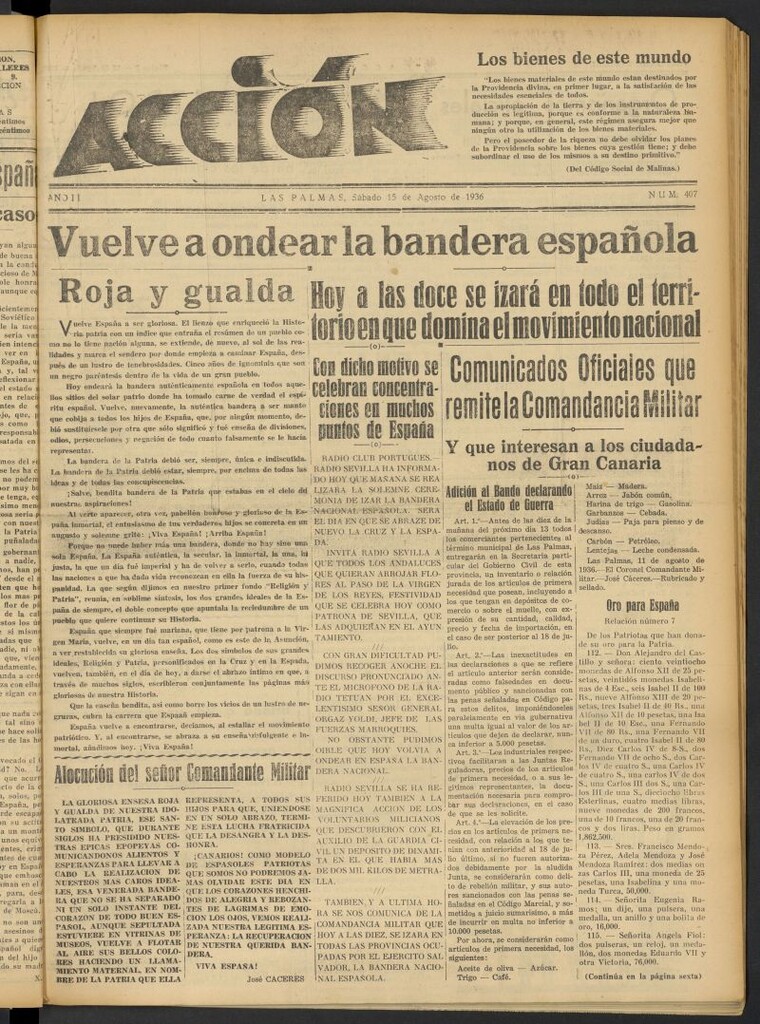 Miniatura de Acción (Las Palmas de Gran Canaria) del 15 de agosto de 1936, nº 407