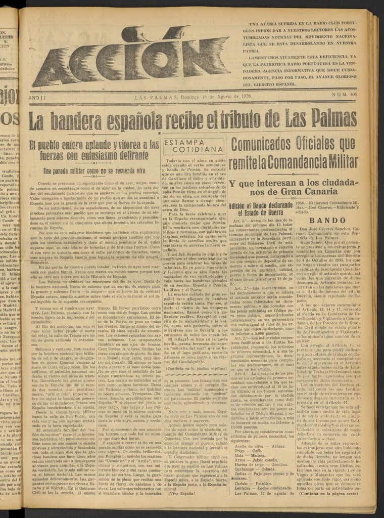 Miniatura de Acción (Las Palmas de Gran Canaria) del 16 de agosto de 1936, nº 408